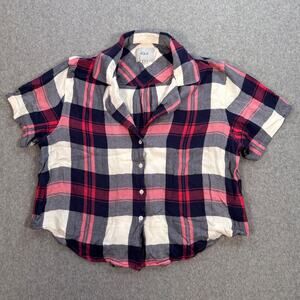Rails Button-Up Plaid Pajama Top Womens Medium Short Sleeve Soft Pink Blue White